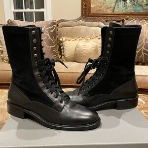 Aquatalia Leather and Suede Lace up Combat Boots